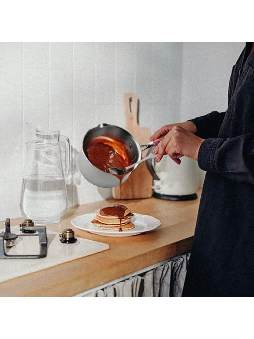 3.5 Quart Stainless Steel Saucepan with Glass Lid & Strainer, Induction Pot